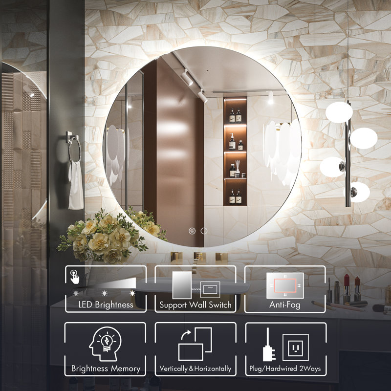 Led backlit round mirror on sale